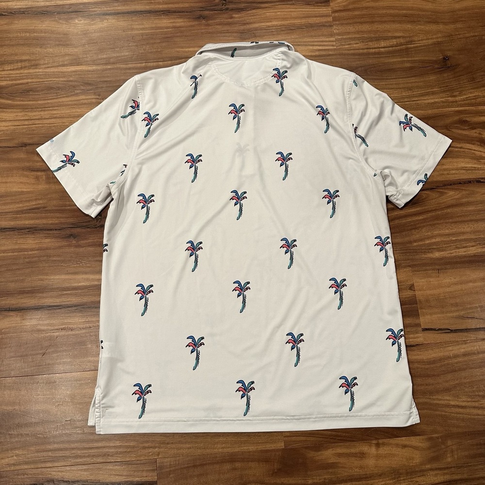 Chubbies Polo Shirt Mens Medium White Palm Tree Graphic Performance Golf Stretch - Picture 4 of 8